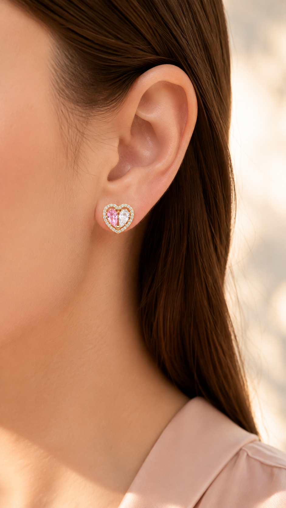 Pink & White Heart Earrings