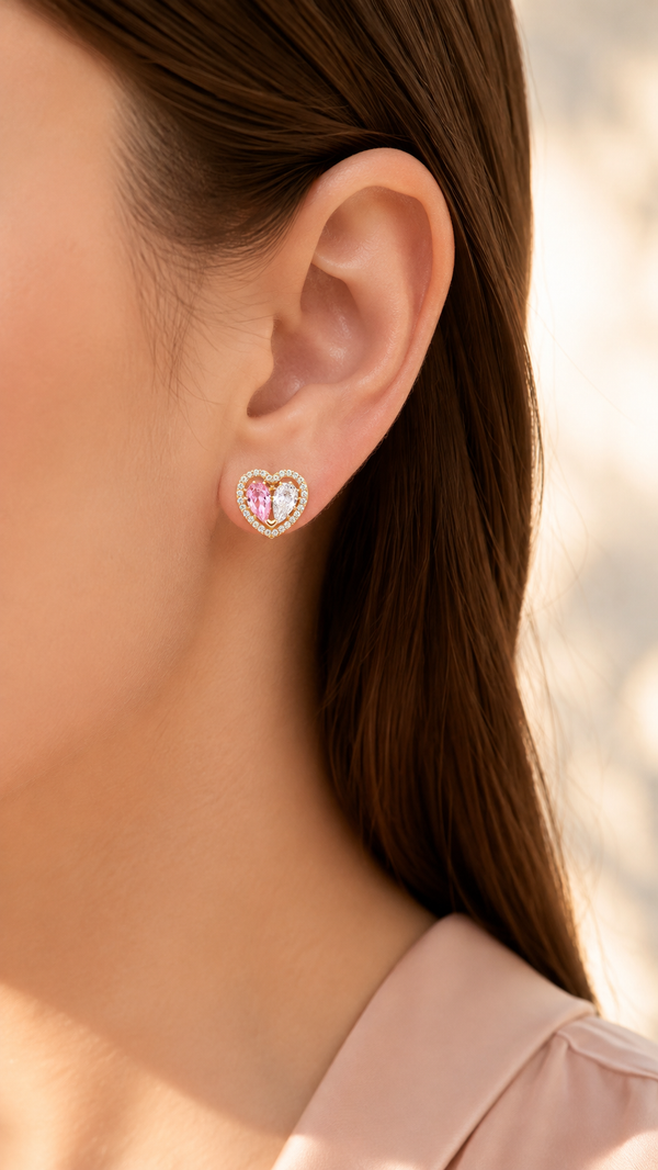 Pink & White Heart Earrings