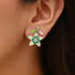 Green Enamel Floral Stud Earrings for Women | Sparkling CZ Center
