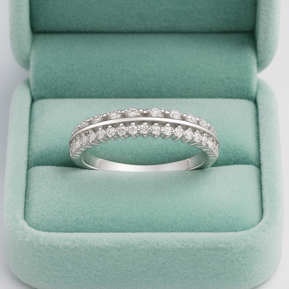 Stylish Leaf Pattern 925 Silver Band Ring with Zircon Stones