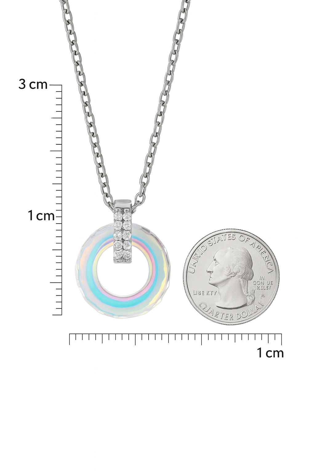 925 Silver Rainbow Crystal Circle Pendant Necklace for Women – Elegant Sparkling Jewelry
