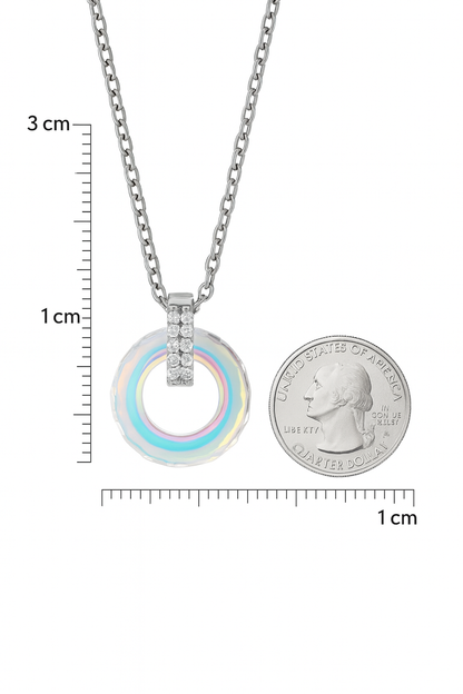 925 Silver Rainbow Crystal Circle Pendant Necklace for Women – Elegant Sparkling Jewelry