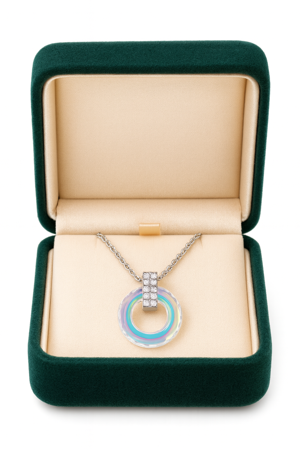 925 Silver Rainbow Crystal Circle Pendant Necklace for Women – Elegant Sparkling Jewelry