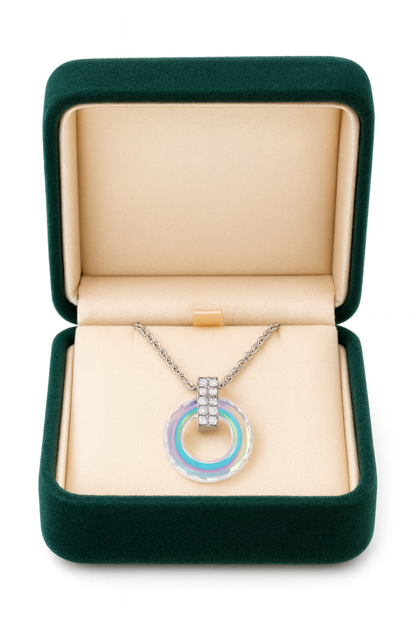 925 Silver Rainbow Crystal Circle Pendant Necklace for Women – Elegant Sparkling Jewelry
