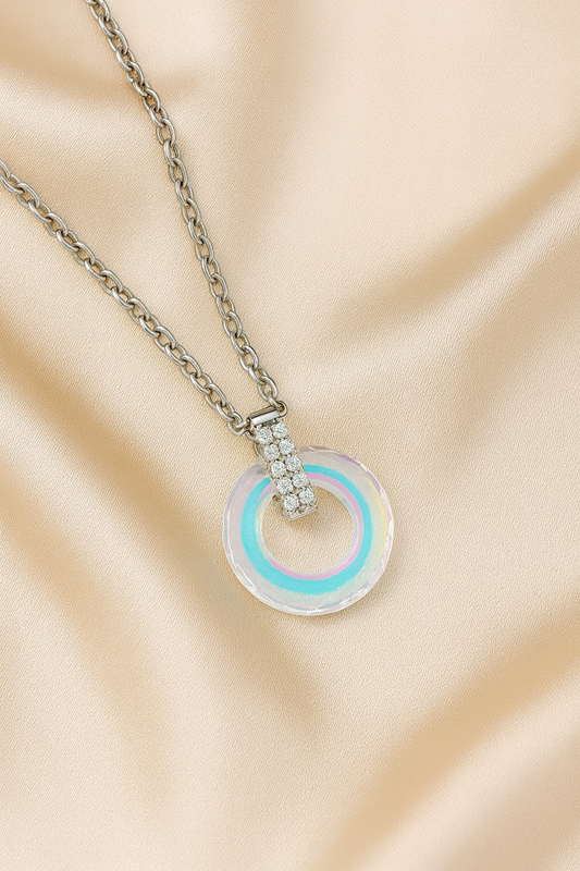925 Silver Rainbow Crystal Circle Pendant Necklace for Women – Elegant Sparkling Jewelry