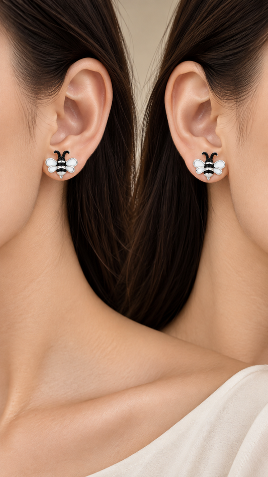 Black White Bee Earrings