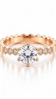 Rose Gold CZ Hexagon Band Solitaire Ring