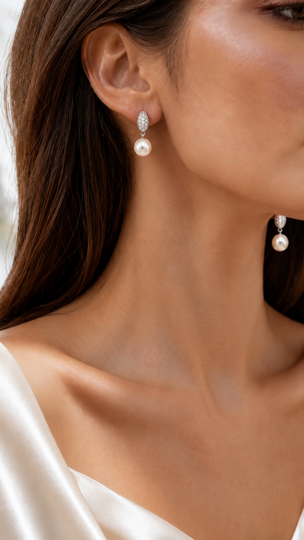 Oval Pearl Earrings - Aaryahi Silver jewellery product photo