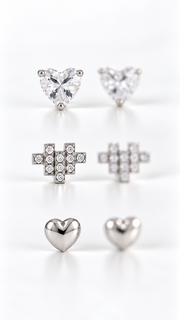 Silver Triple Heart Stud Earrings Set - Aaryahi Silver jewellery product photo