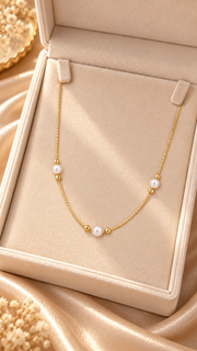 Gold Triple Pearl Bead Chain