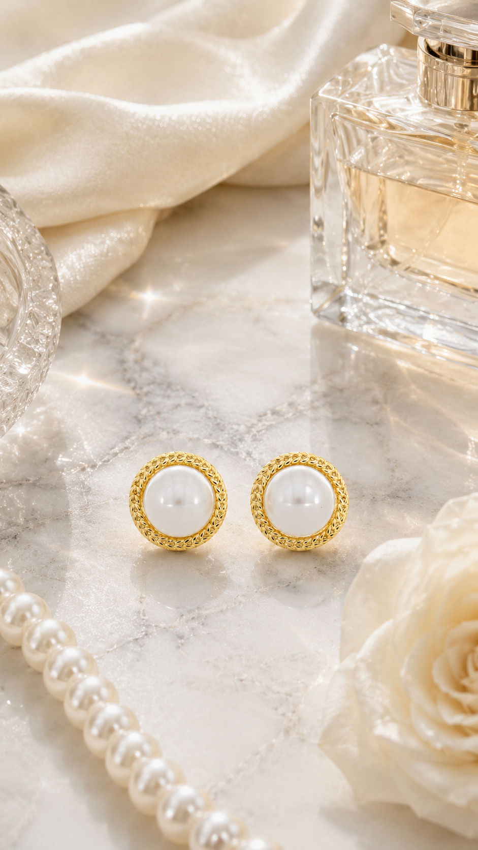Elegant Gold Mother of Pearl Round Stud Earrings