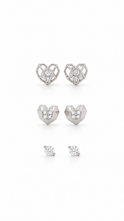 Geometric Heart Heart & Solitaire Earrings Set - Aaryahi Silver jewellery product photo