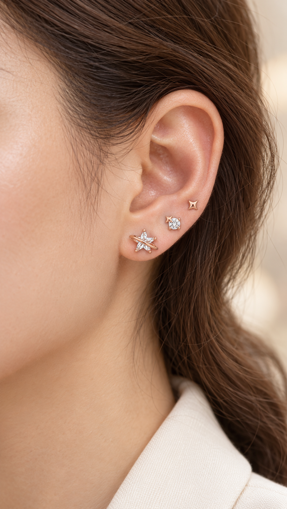 Star, Solitaire Plain Star Stud Earrings Set - Aaryahi Silver jewellery product photo