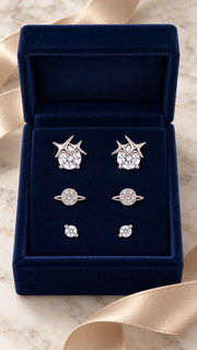 Star Heart, Saturn Planet Solitaire Stud Earrings Set - Aaryahi Silver jewellery product photo