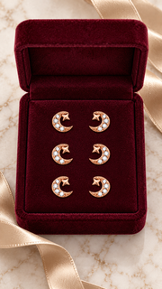 Crescent Moon Star Stud Earrings Set – 3 Pairs - Aaryahi Silver jewellery product photo