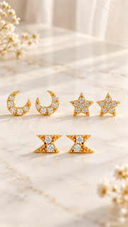 Moon, Star Stud Earrings Set - Aaryahi Silver jewellery product photo