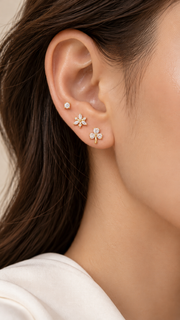 Marquise Floral Cluster, Three Leaf Clover Solitaire Stud Earrings Set – 3 Pairs - Aaryahi Silver jewellery product photo
