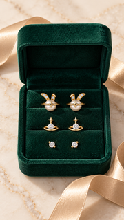 Bunny Pearl Planet, Star Solitaire Earrings Set - Aaryahi Silver jewellery product photo