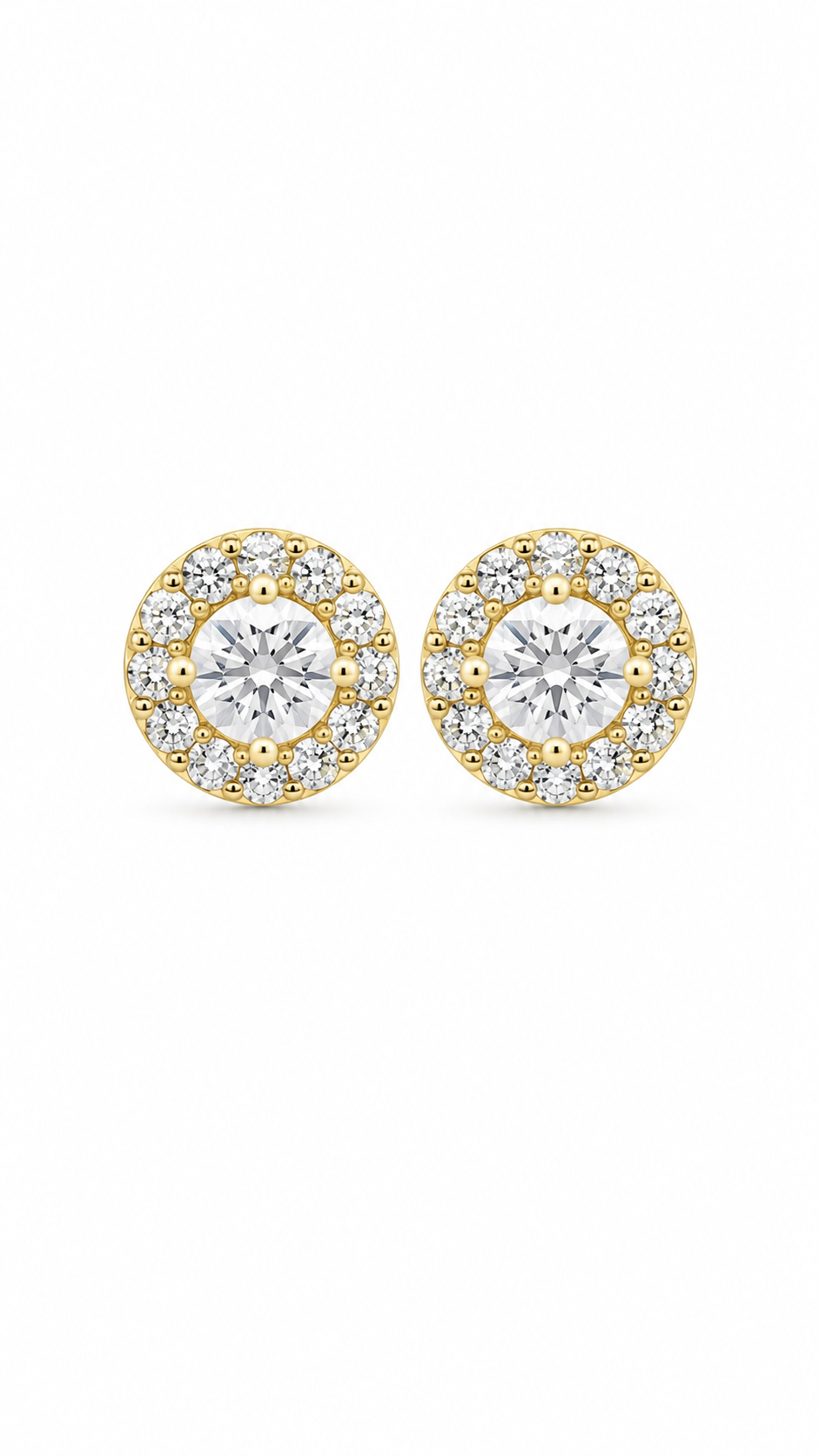 Gold Round CZ Halo Stud Earrings for Women