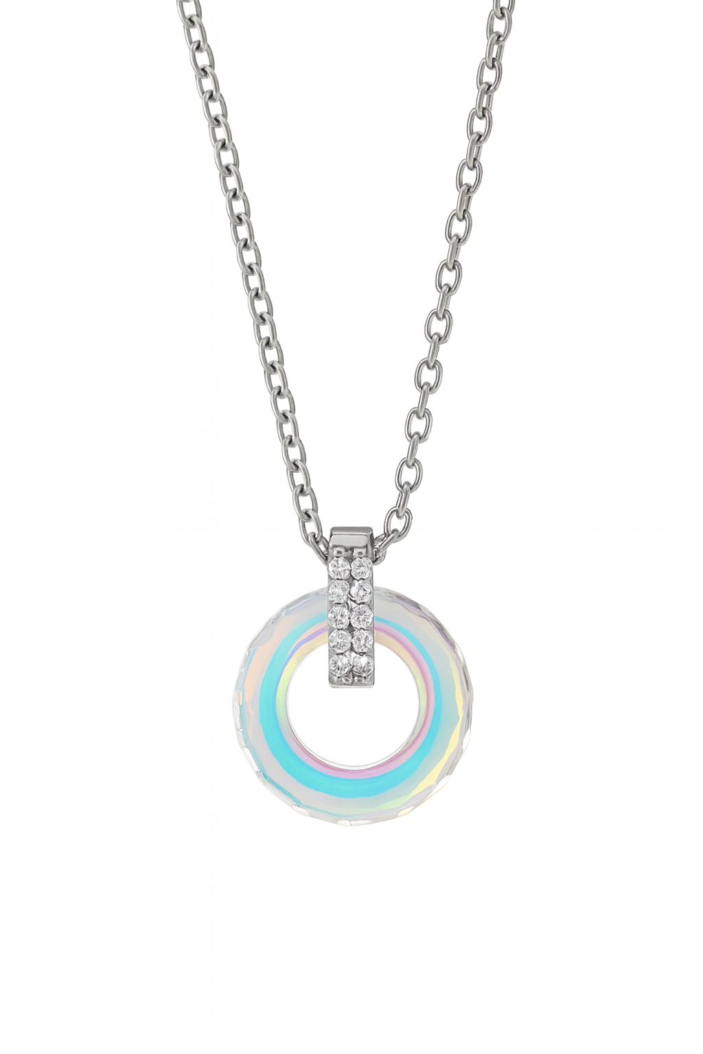 925 Silver Rainbow Crystal Circle Pendant Necklace for Women – Elegant Sparkling Jewelry