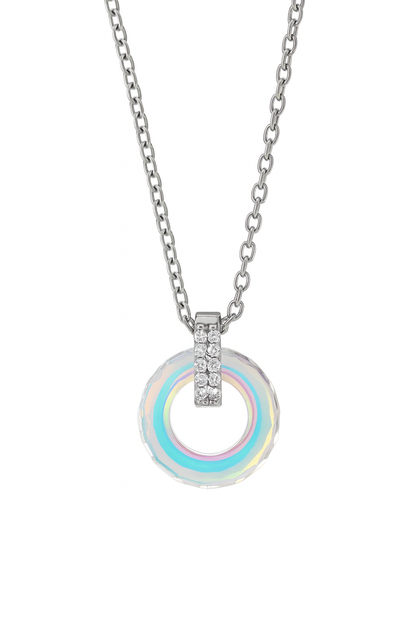 925 Silver Rainbow Crystal Circle Pendant Necklace for Women – Elegant Sparkling Jewelry