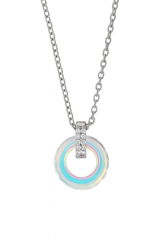 925 Silver Rainbow Crystal Circle Pendant Necklace for Women – Elegant Sparkling Jewelry