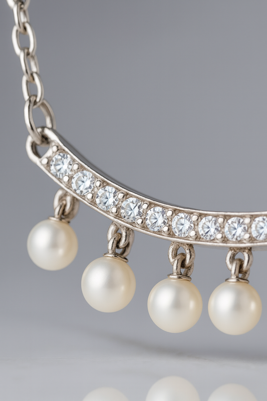 Pearl Drop Zircon Necklace for Women 925 Silver Finish Elegant Chain Pendant for Daily and Party Wear