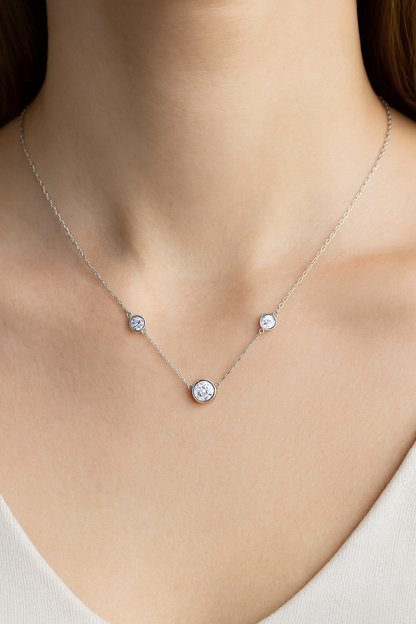 Triple Zircon Necklace for Women 925 Silver Finish Elegant Minimal Daily Wear Chain