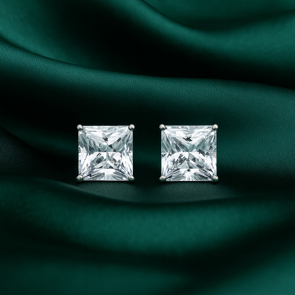 Princess-Cut Sparkling Solitaire Stud Earrings for Women | Elegant Daily Wear CZ Studs