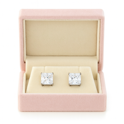 Princess-Cut Sparkling Solitaire Stud Earrings for Women | Elegant Daily Wear CZ Studs