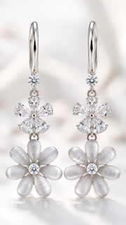 CZ Double Floral Drop Earrings - Aaryahi Silver jewellery product photo