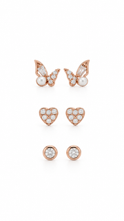 Butterfly Pearl,Heart & Solitaire Earrings Set - Aaryahi Silver jewellery product photo
