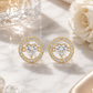 Elegant Gold Open Circle Heart Crystal Halo Stud Earrings