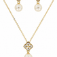 Elegant Gold Mother of Pearl Clover Pearl Drop Pendant Necklace & Earrings Jewelry Set