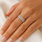 Double Row 925 Silver Ring with Round and Baguette Zircon Stones