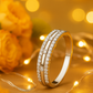 Double Row 925 Silver Ring with Round and Baguette Zircon Stones