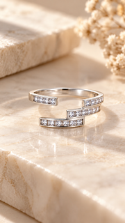 Silver CZ Geometric Zigzag Adjustable Ring