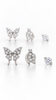 Butterfly, Leaf & Solitaire Stud Earrings Set - Aaryahi Silver jewellery product photo