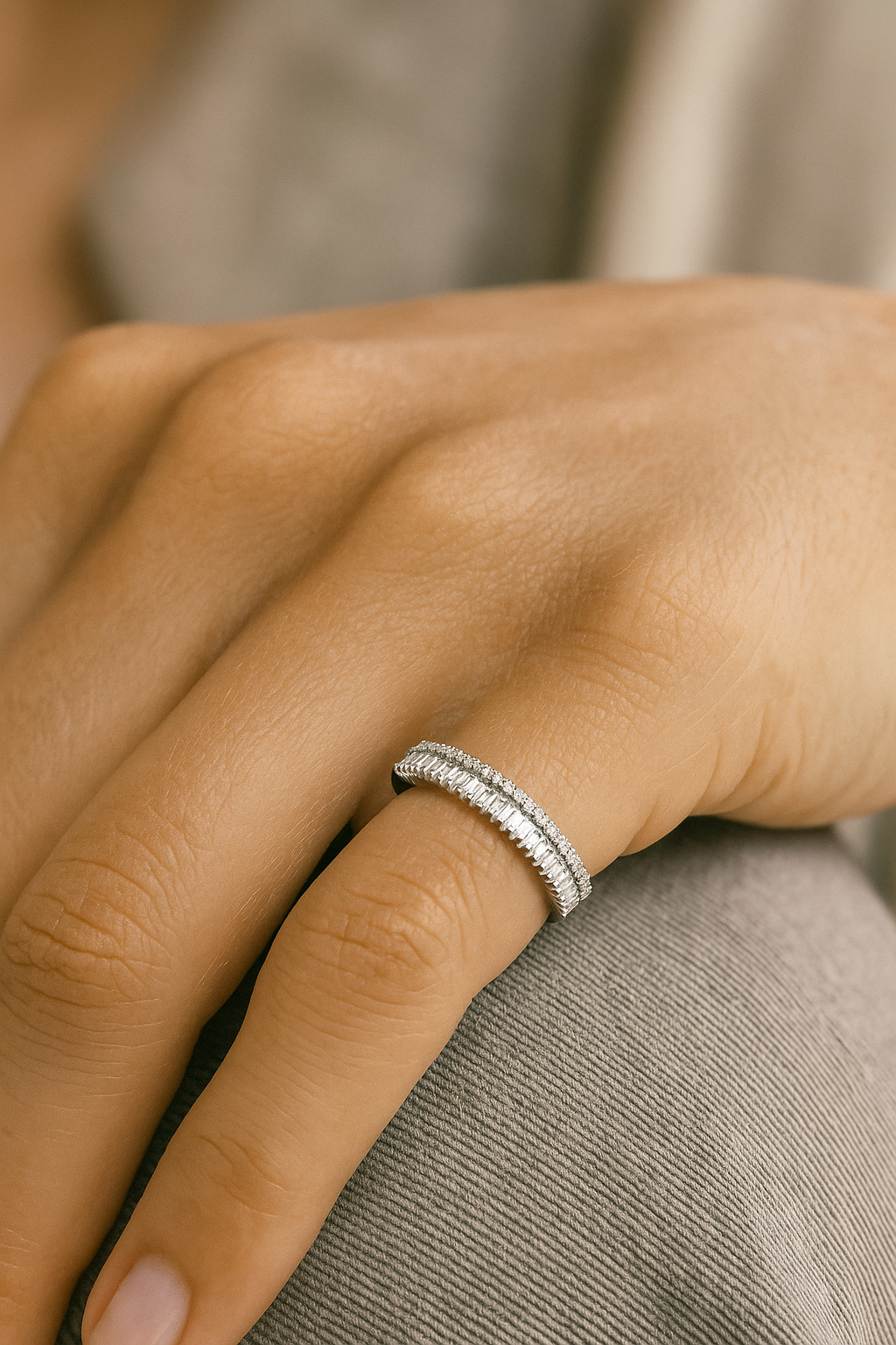 Modern Triple Row 925 Silver Zircon Band Ring