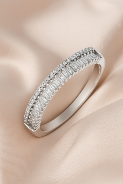 Modern Triple Row 925 Silver Zircon Band Ring