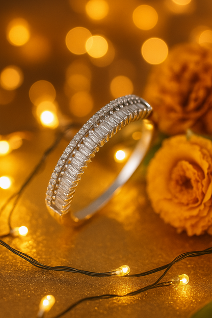 Modern Triple Row 925 Silver Zircon Band Ring