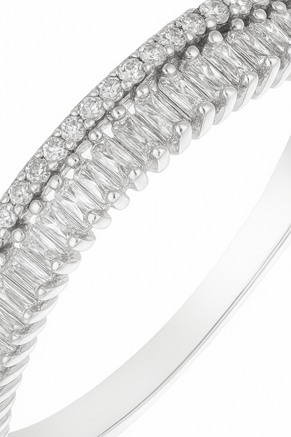 Modern Triple Row 925 Silver Zircon Band Ring