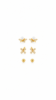 Pearl Floral,Ball Stud Earrings Set - Aaryahi Silver jewellery product photo