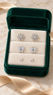 Flower, Butterfly & Solitaire Stud Earrings Set - Aaryahi Silver jewellery product photo