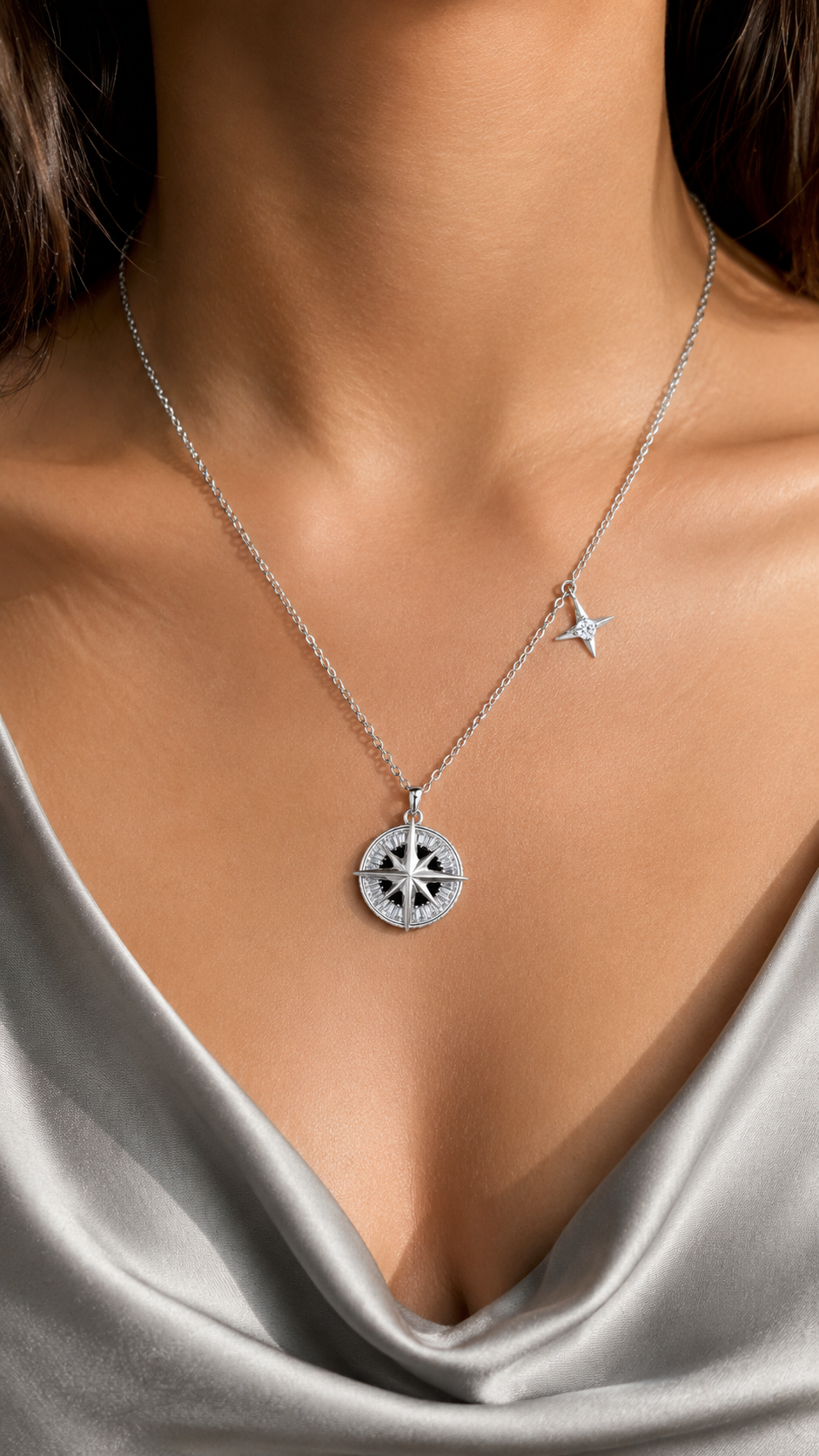 Silver Compass Star Necklace