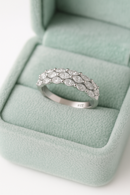 Marquise Cluster 925 Silver Band Ring with Sparkling Zircon Stones