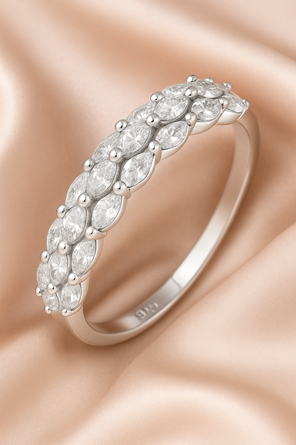 Marquise Cluster 925 Silver Band Ring with Sparkling Zircon Stones