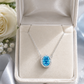 Elegant Silver Oval Blue Halo CZ Pendant Necklace