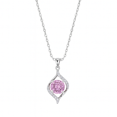 925 Silver Pink Solitaire Pendant Necklace for Women – Elegant CZ Crystal Charm