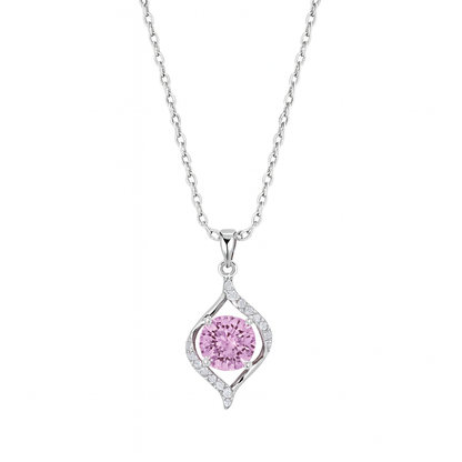 925 Silver Pink Solitaire Pendant Necklace for Women – Elegant CZ Crystal Charm